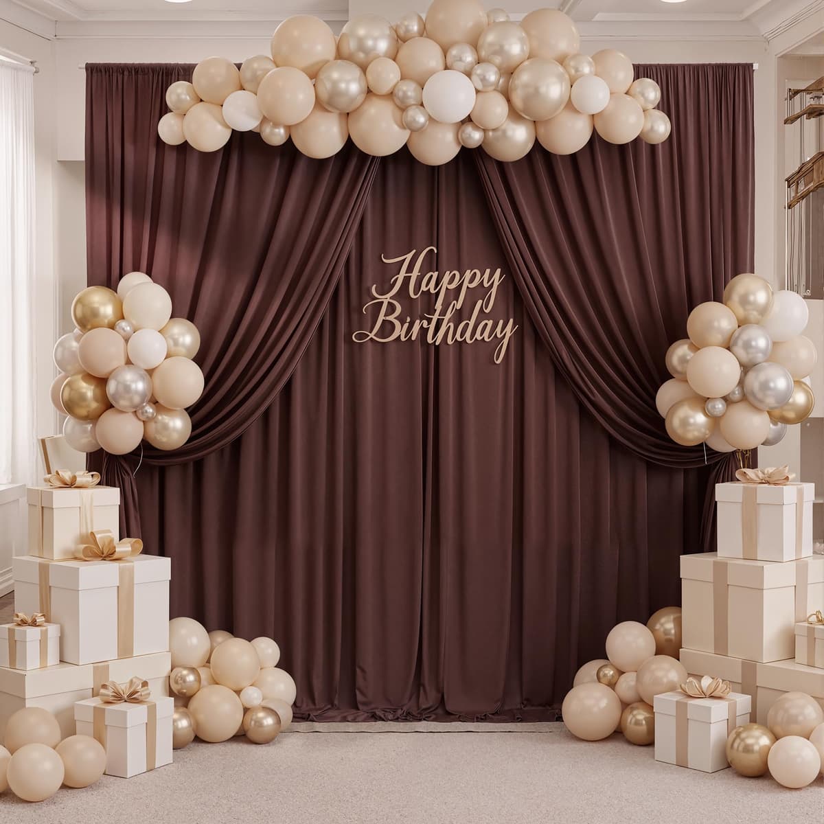 10ft x 10ft Wrinkle Free Brown Backdrop Curtains for Parties, Polyester Photo Backdrop Drapes 2 Panels 5x10ft for Wedding Birthday Party Photography Background Photoshoot — view 5