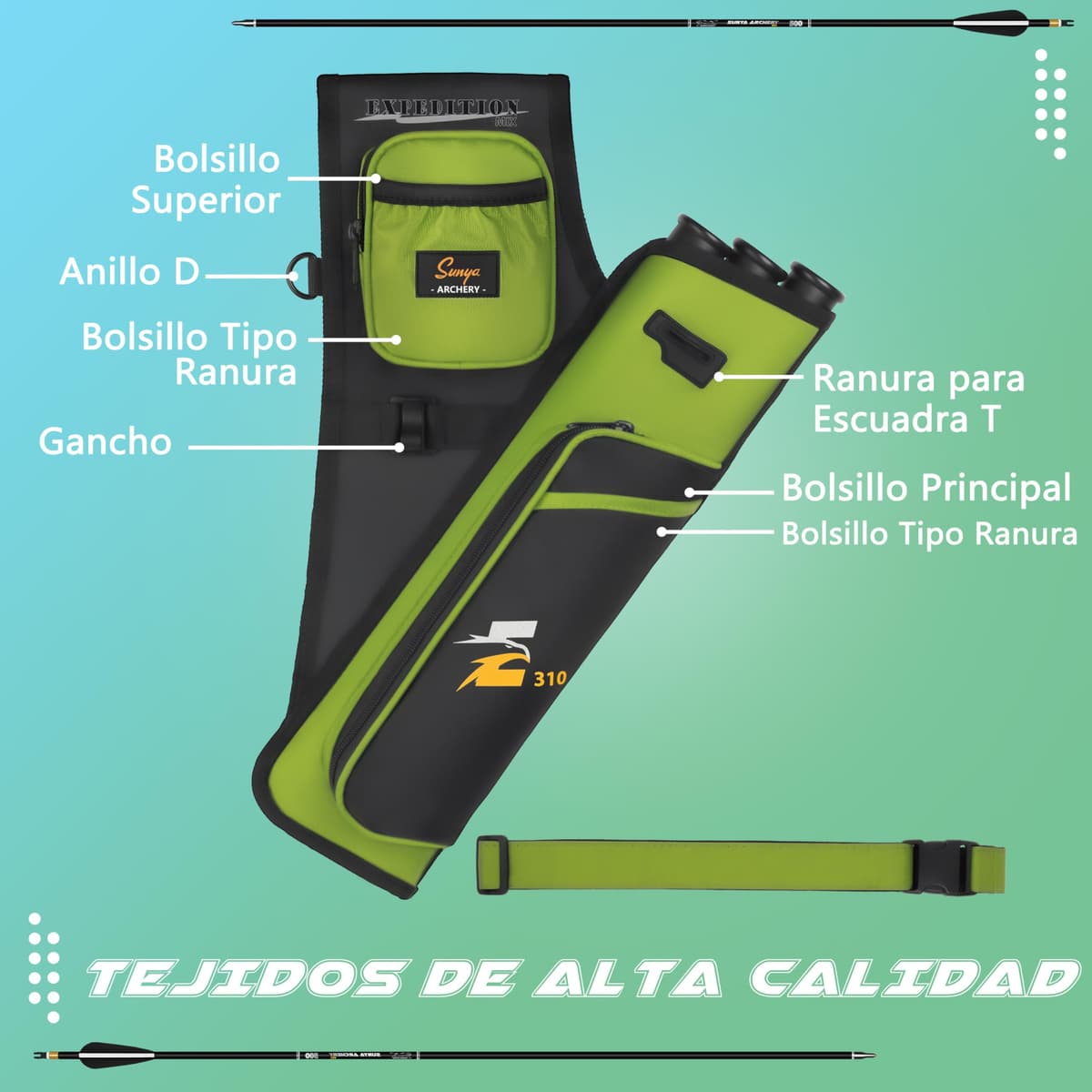 Sunya - Carcaj de Tiro con Arco para Flechas. Portátil,Incluye pestaña y Bolsillos de liberación y cinturón de Nailon. Apto para Arco Compuesto y Arco recurvo Blanco o Campo — view 3