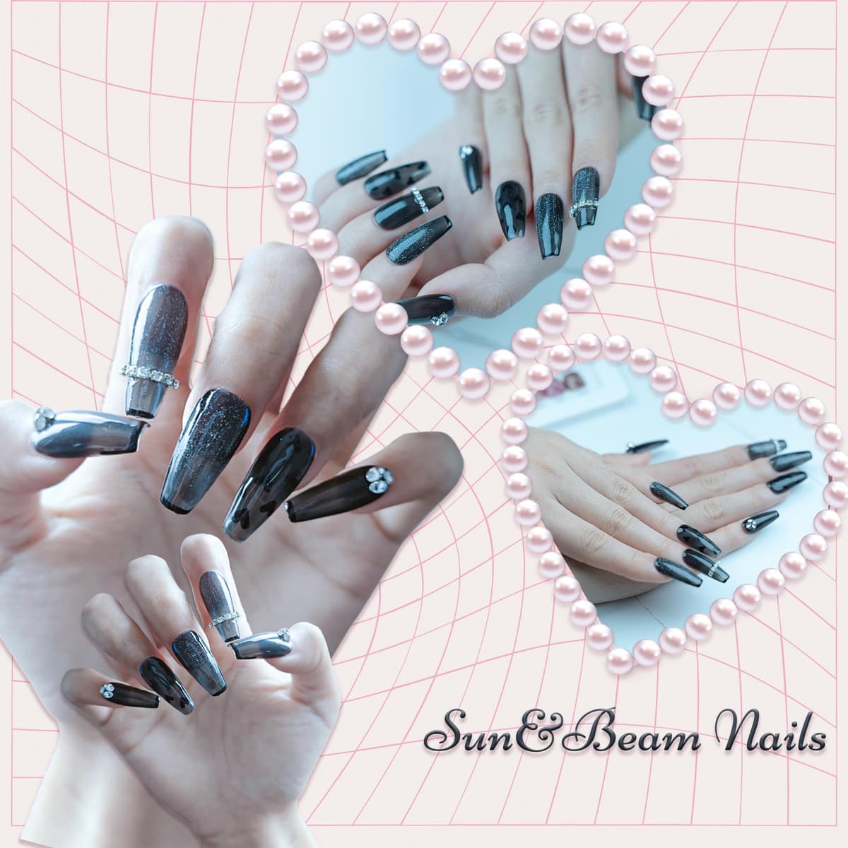 Sun&Beam Nails Handmade Press On Nail Long Coffin Ballerina Pink Flower Acrylic Fake Tip 3D Design Art Charms Cute with Storage Box 10 Pcs (S) — view 12