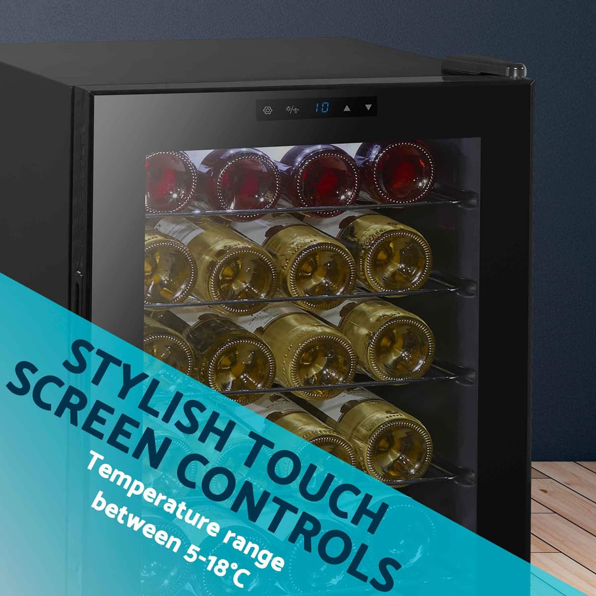 Dellonda Baridi 28 Bottle Wine Cooler Fridge with Digital Touch Screen Controls & LED Light, Black - DH10 — view 5
