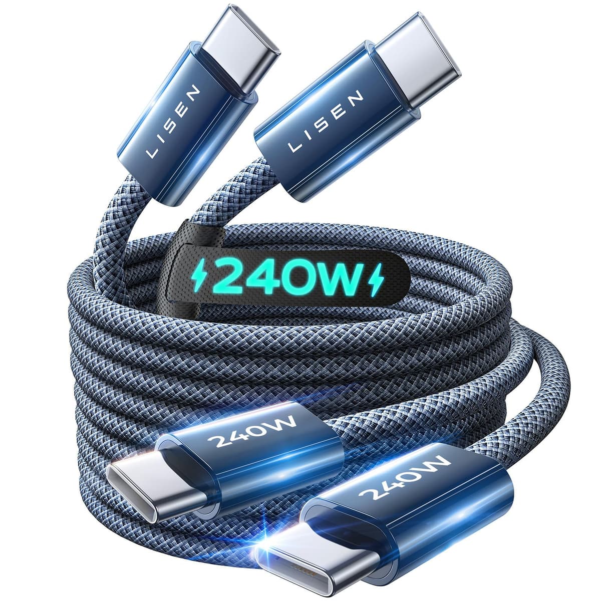 LISEN 240W USB C to USB C Cable [2-Pack 2m] USB C Charger Cable, Nylon Type C Charger Cable Fast Charging for iPhone 17 16 15 Pro Max, MacBook Pro/Air, iPad Pro, Samsung Galaxy S25 S24, Switch 2