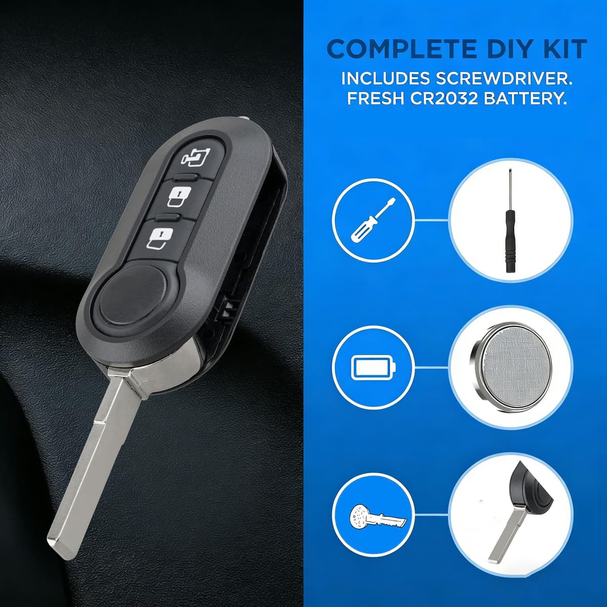 3 Button Key Fob Case for Peugeot Boxer Citroen Relay Jumper Fiat Ducato Iveco Daily,Key Shell for Fiat 500 Punto Panda Doblo Vauxhall Combo Citroen Nemo Ford Ka with Battery CR2032 — view 2