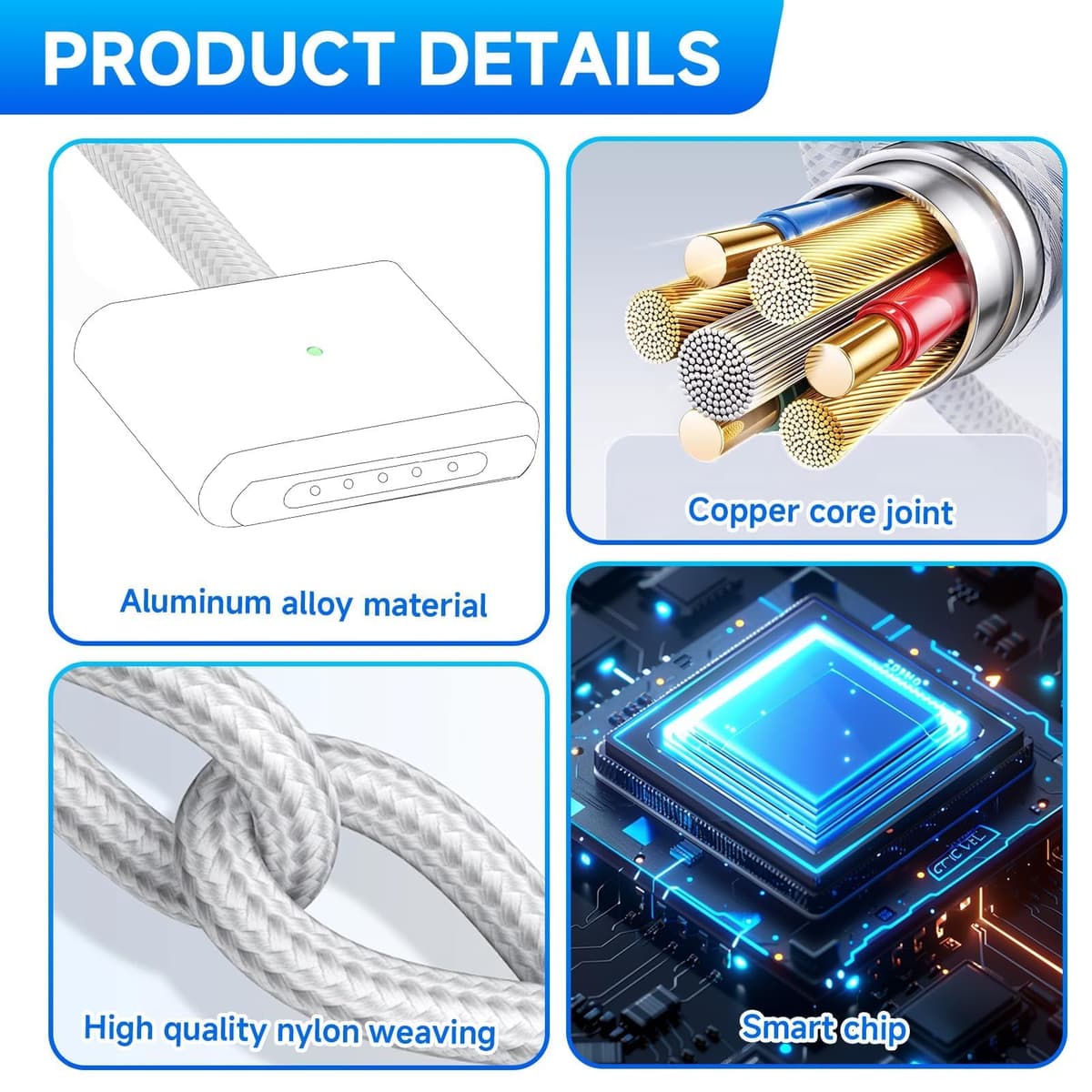 Auravale 140 W Cable USB-C a mag Safe 3, Cable Carga Rapida USB C a mag Safe 3 para Mac Book Air de 15 pulgadas/13 Pulgadas M4 2025, M3 2024, M2 2023, M2 2022, Mac Book Pro de 16 — view 4