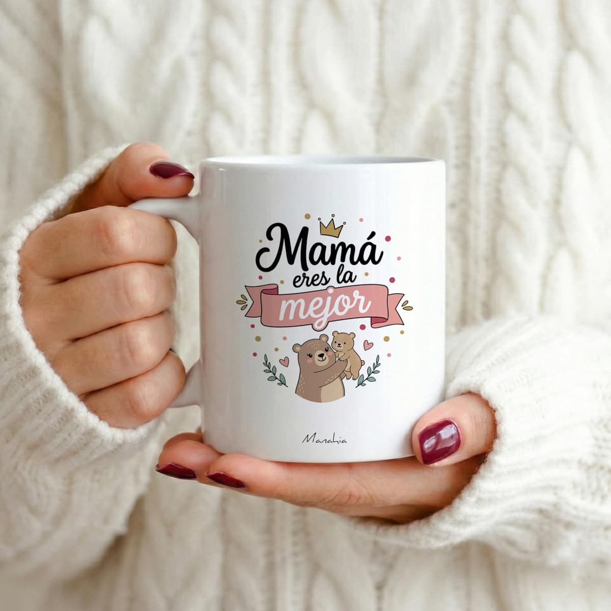 Manahia - Taza Mamá Eres la Mejor | Regalo Original Día de la Madre, Cumpleaños, Navidad | Detalle para Mujer con Diseño de Osos y Corona | Incluye Caja Kraft — view 2