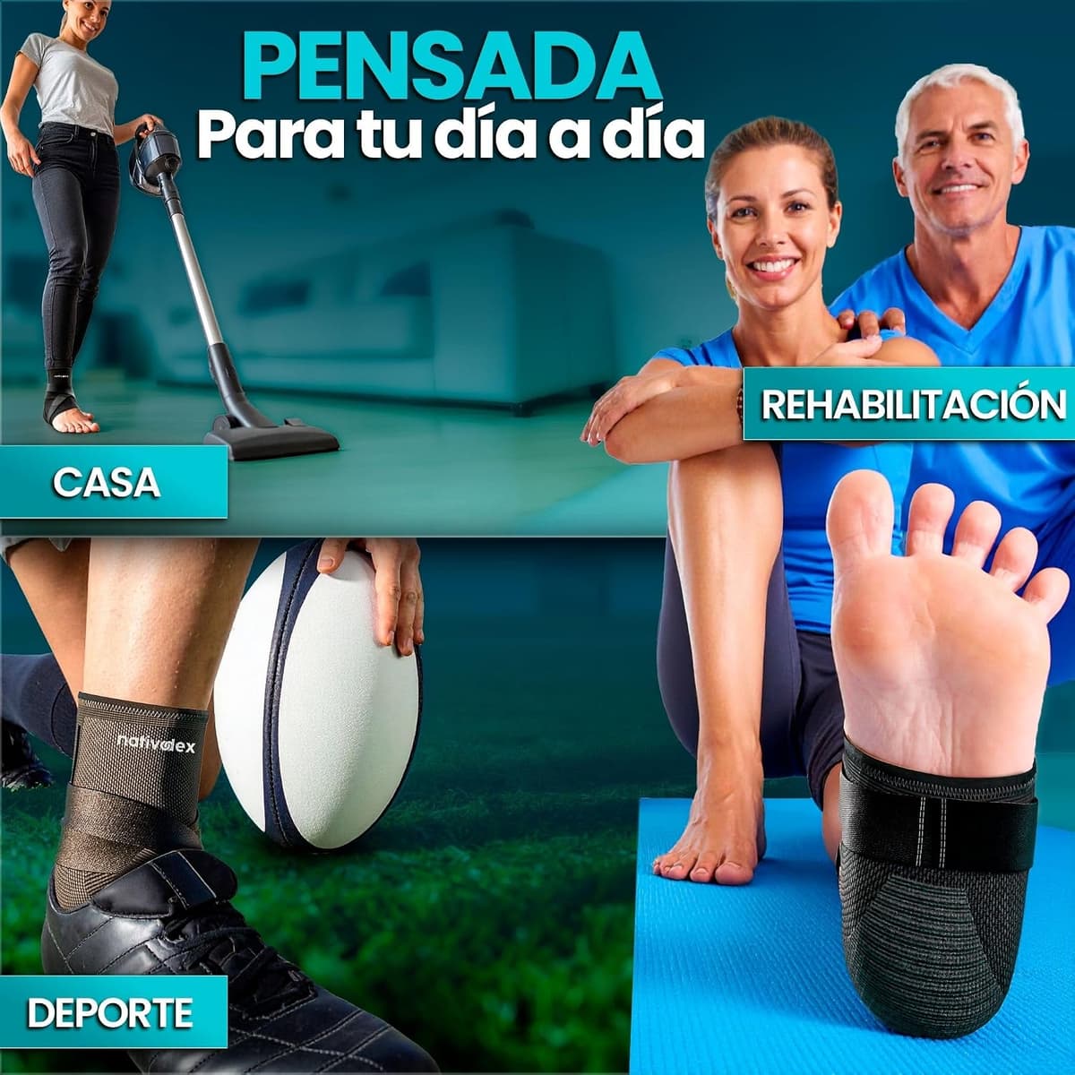 NativoDex Tobillera para Estabilizar y Prevenir Torceduras, Soporte y Compresión para Lesiones en el Tobillo, Deportiva con A — view 4