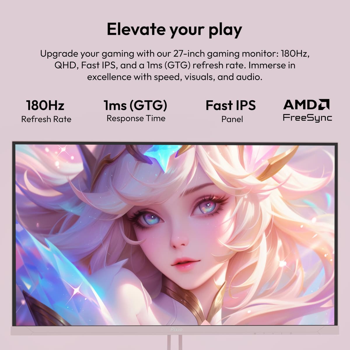 Pixio PX278 Wave Pink 27 inch 180Hz Refresh Rate Quad HD 1440p Resolution AMD FreeSync Fast IPS Panel 1ms GTG Response Time Built-in Speakers Gaming Monitor — view 2