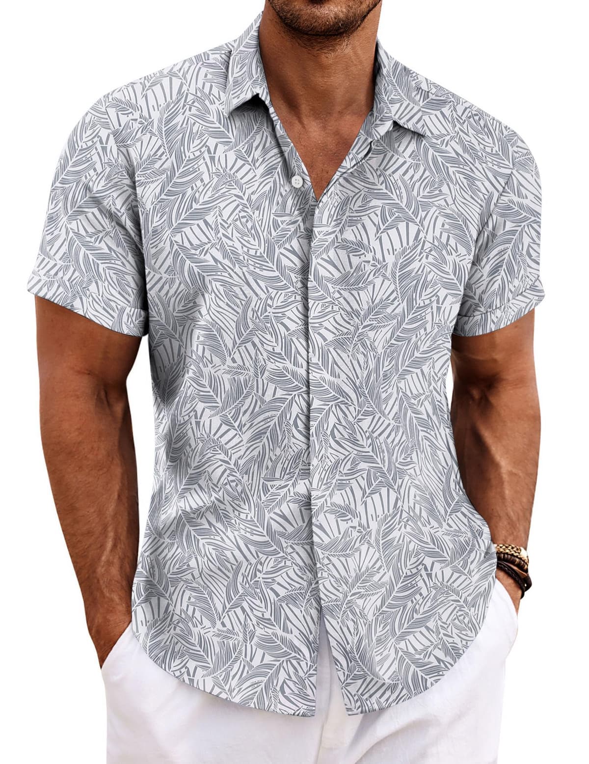 COOFANDY Men's Linen Shirts Short Sleeve Casual Shirts Button Down Shirt for Men Beach Summer Wedding Shirt — view 16
