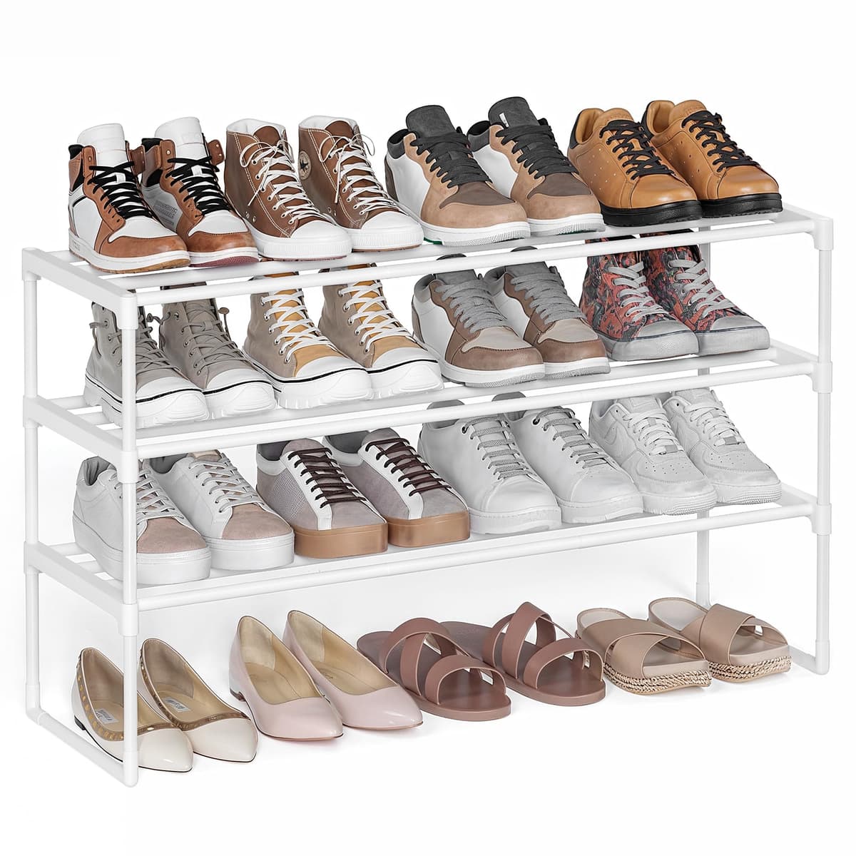 SONGMICS 3-Tier Shoe Rack, Shoe Storage Organiser, Metal Storage Rack, Upright or Upside Down, Fits 16 to 20 Pairs, Stackable, for Hallway, 30 x 92 x 55 cm, Black LSA303B02 — view 10