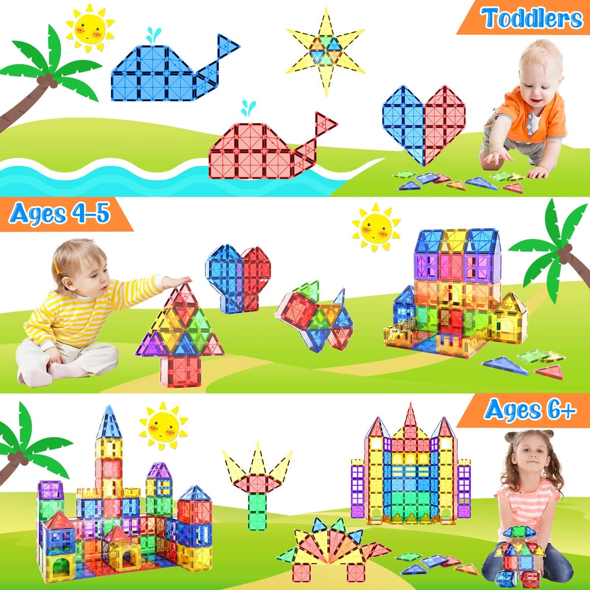 Magnetic Tiles Kids Toys STEM Magnet Toy for Toddler Magnetic Blocks Building Preschool Learning Sensory Montessori Toys for 3+ Year Old Boys and Girls, Safe Creativity Toddler Kids Toy 40PCS — view 3