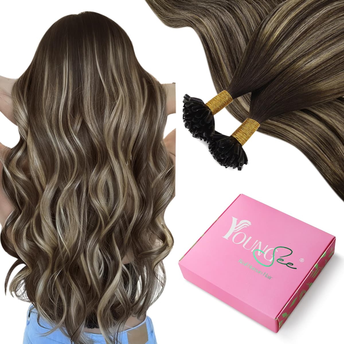YoungSee Nano Hair Extensions Blonde 16inch Nano Beads Hair Extensions Warm Ash Blonde Highlight Bleach Blonde Nano Ring Hair Extension Highlight for School Soft Cold Fusion 50s 50g — view 57