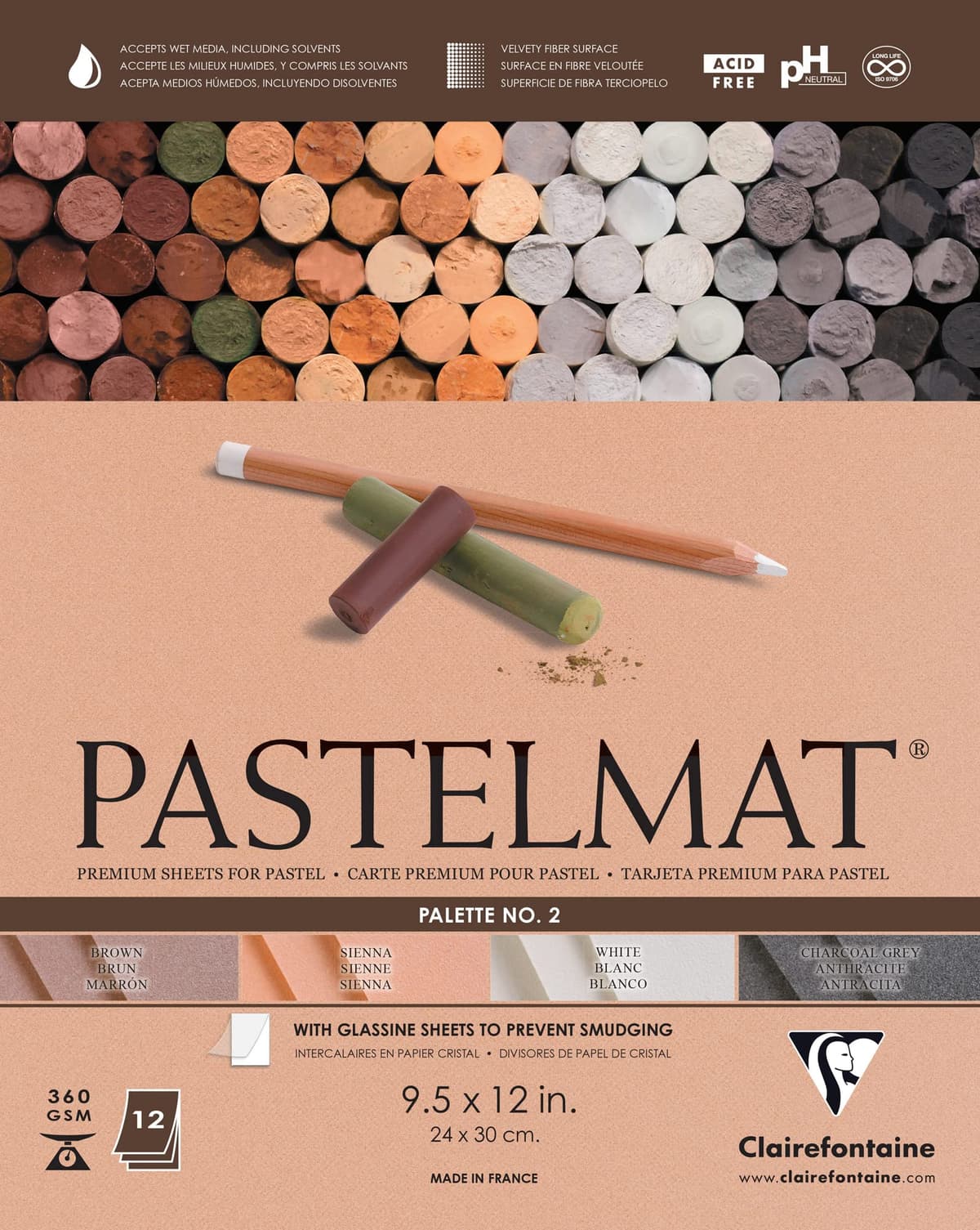 Clairefontaine Pastelmat Glued Pad - Palette No. 4 - (7 x 9 1/2 Inches) 18 x 24 cm - 360g - 12 Sheets - Dark Blue, Light Blue, Wine, Sand — view 4
