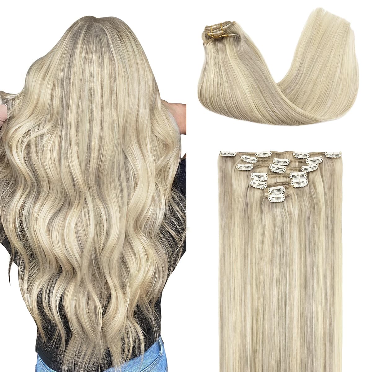 GOO GOO Clip in Hair Extensions Human Hair, 18inch 150g 9Pcs, #2 Dark Brown, Hair extensions for women, Human Hair Extensions Clip in — view 58