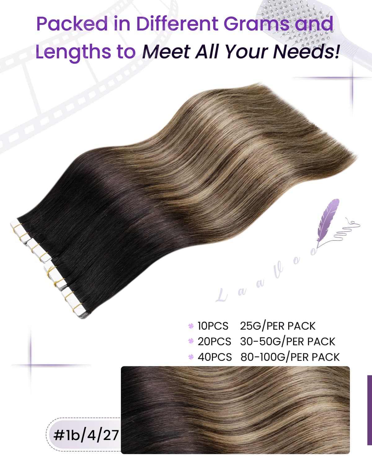 LaaVoo Tape in Hair Extensions Human Hair Blonde Tape Hair Extensions Real Human Hair Invisible Tapes Remy Straight Balayage Brown to Blonde Hair Double Sided Tabs 20pcs 50g 16 Inch #8/18/60 — view 77