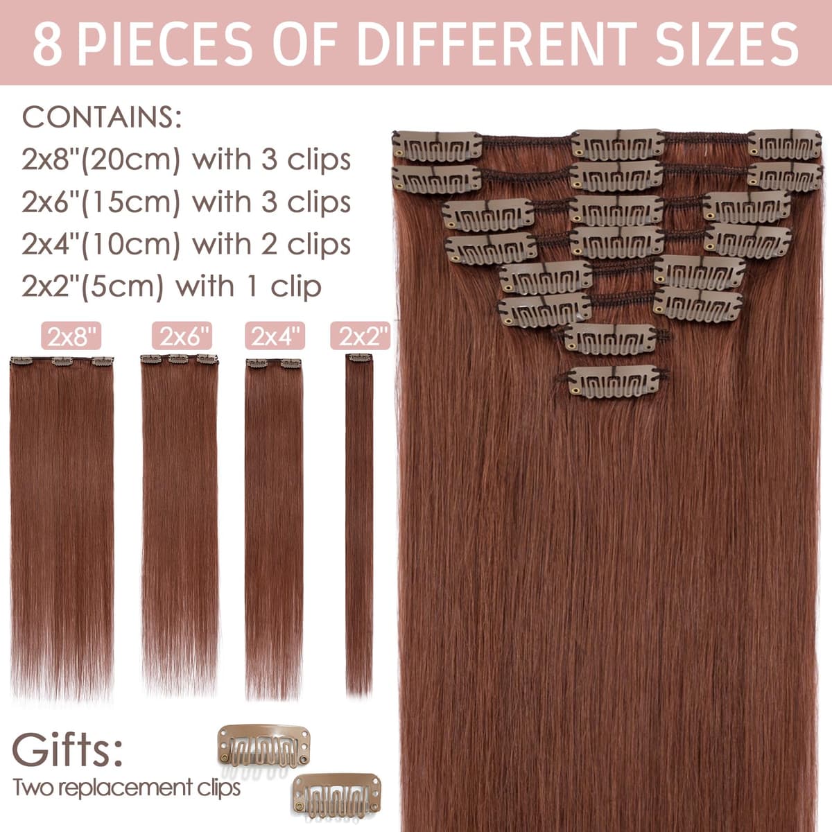Silk-co 10inch Hair Extensions Clip in Hair Extension Human Hair #04 Medium Brown -Basic Thickness-Thin Weft- 8 Pieces Real Remy Straight Hair Extensions[50g] — view 156