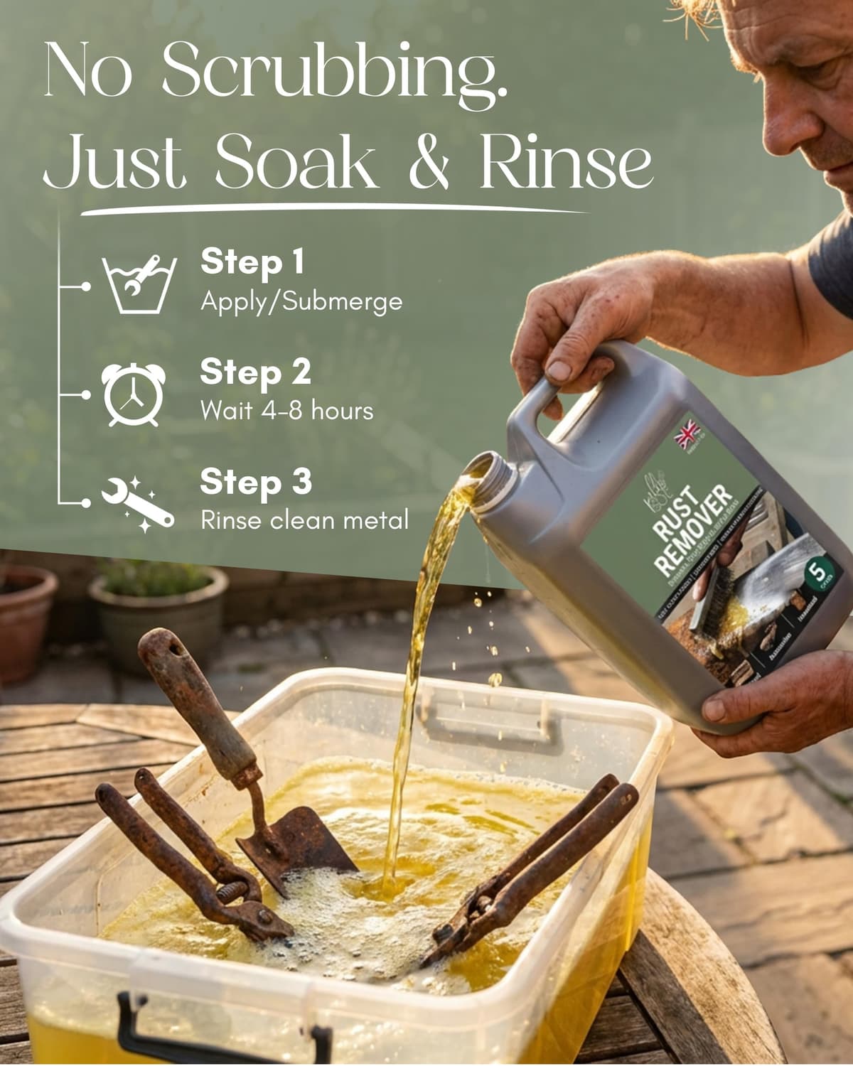 Pelle & Sol Rust Remover Solution Ready to Use – Heavy Duty Rust Remover for Metal, Iron, Steel, Aluminium & Chrome – Water Soluble Rust Treatment for Indoor & Outdoor Use — view 3