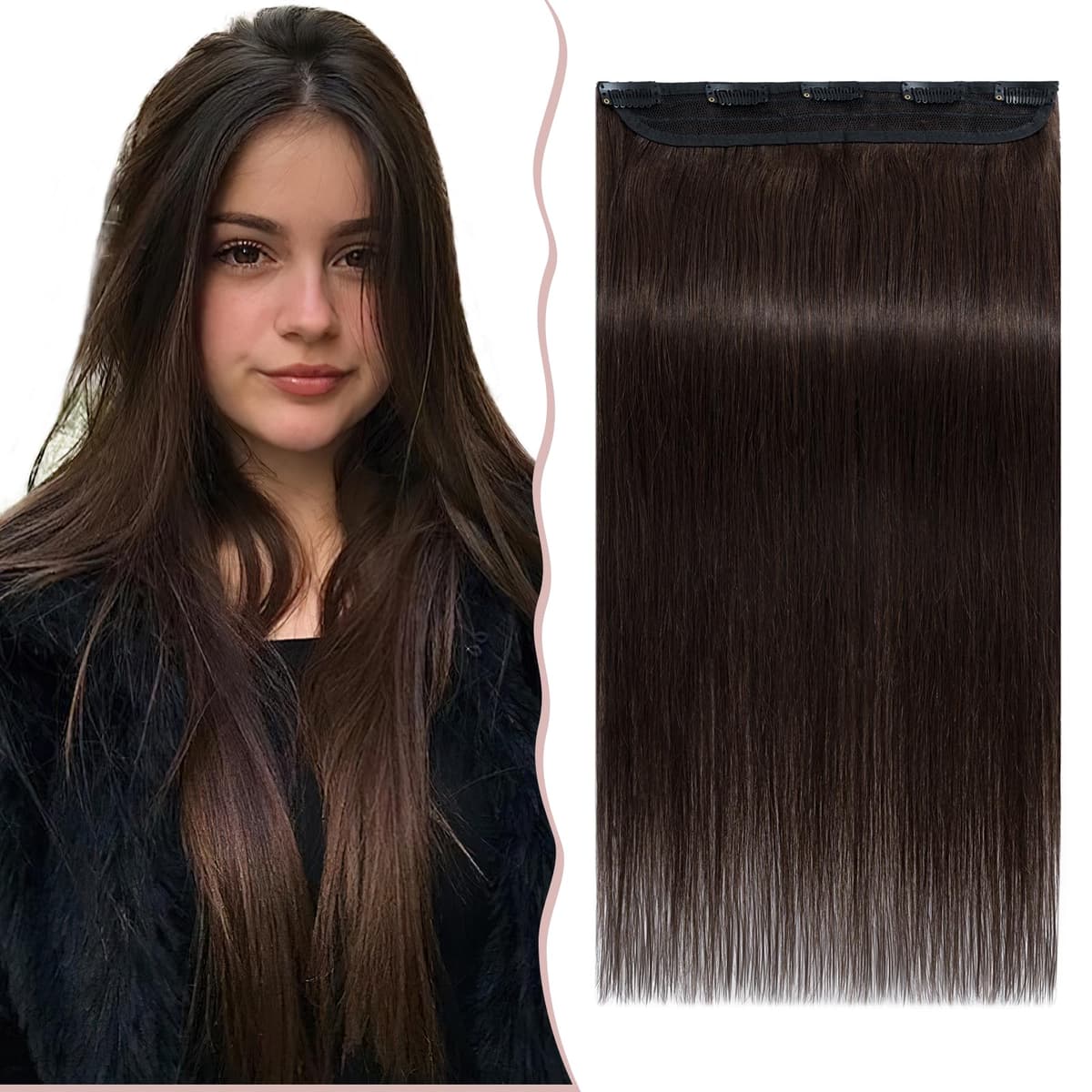 12 inch Clip in Hair Extension Human Hair One Piece 100% Real Remy [#2 Dark Brown] 3/4 Full Head Straight Hair Pieces for Women Invisible Short (40g) — view 64