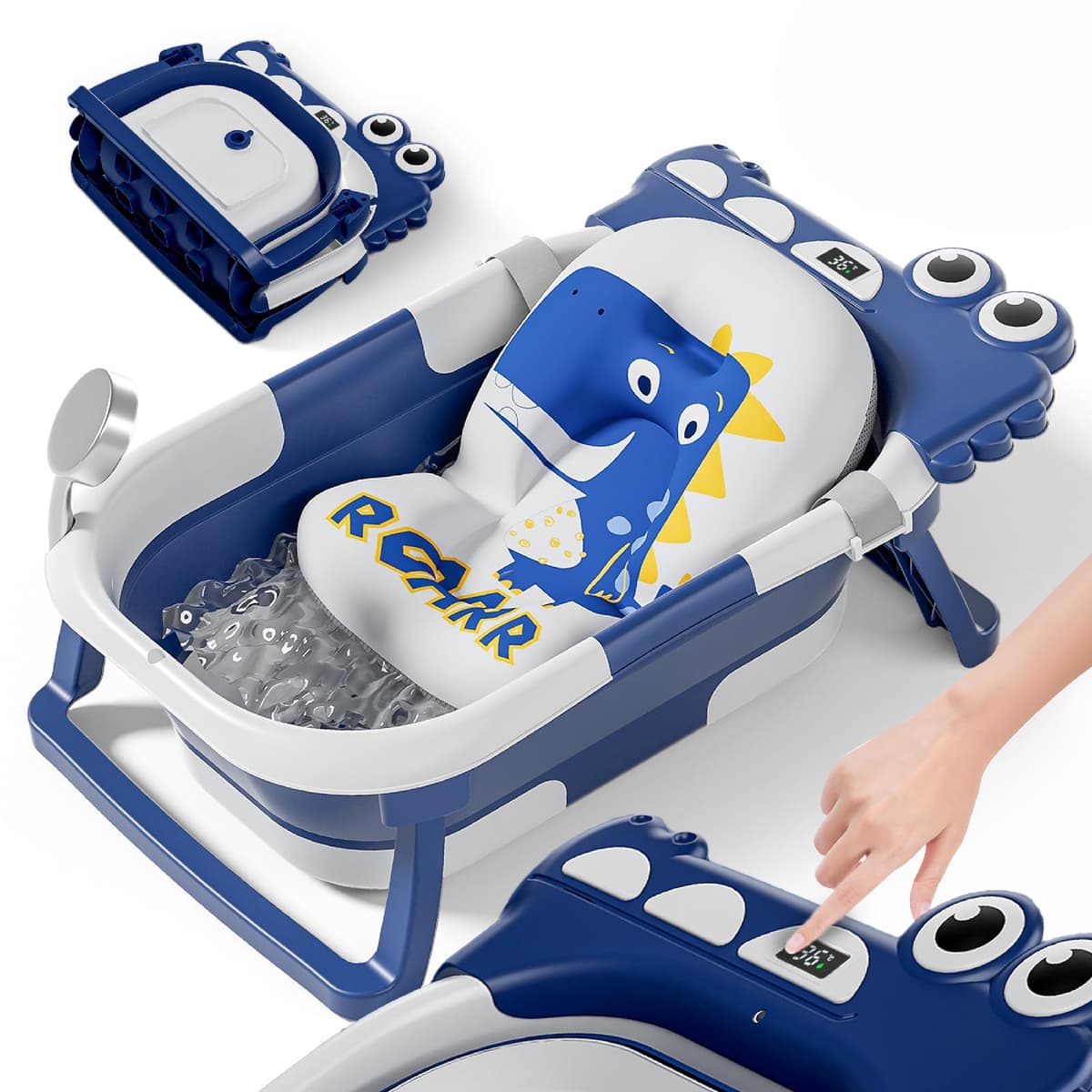 Bañera Plegable Bebé Con Cojín De Baño Antideslizante - Bañera Bebe Plegable Con Termómetro - Asiento bañera Bebe - Desde El Nacimiento Hasta Los 3 Años - Regalos De Nacimiento (GRIS, DINO) — view 14