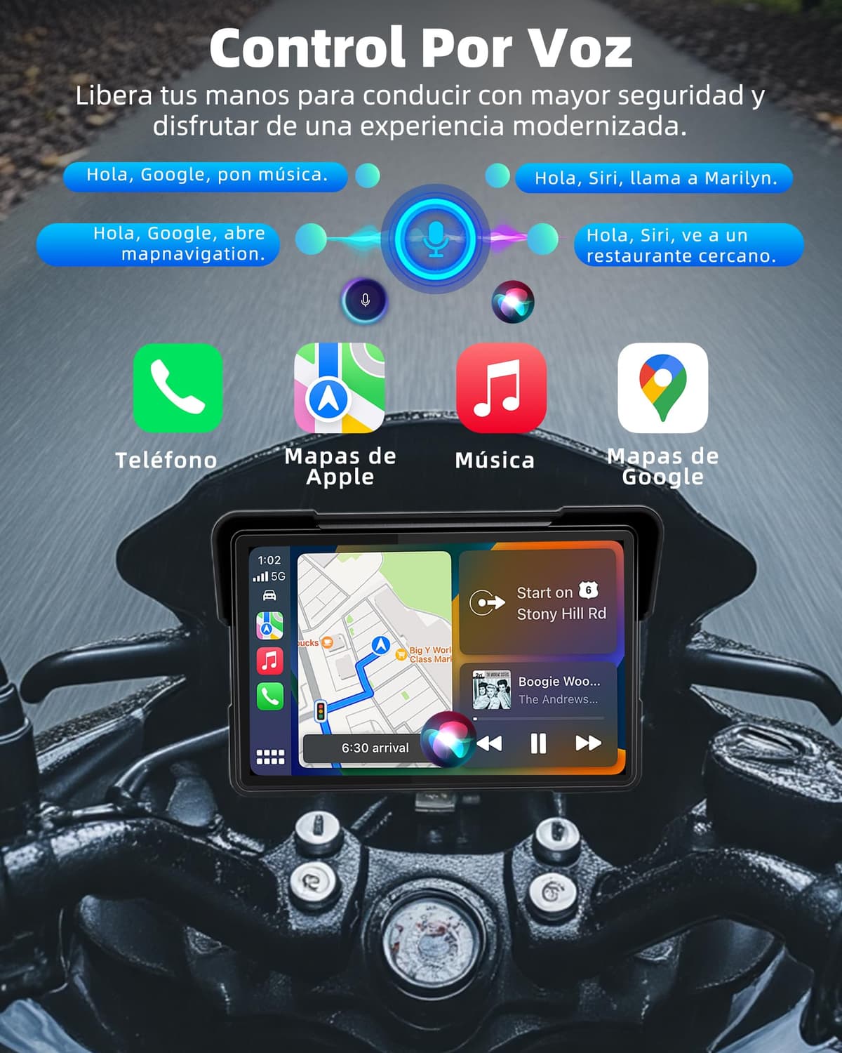 Jansite 7 Pulgadas Carplay Moto Android Auto GPS Moto Navegador con Doble Bluetooth Impermeable IP67 Tarjeta Carplay para Moto Siri/Google/Navi — view 4
