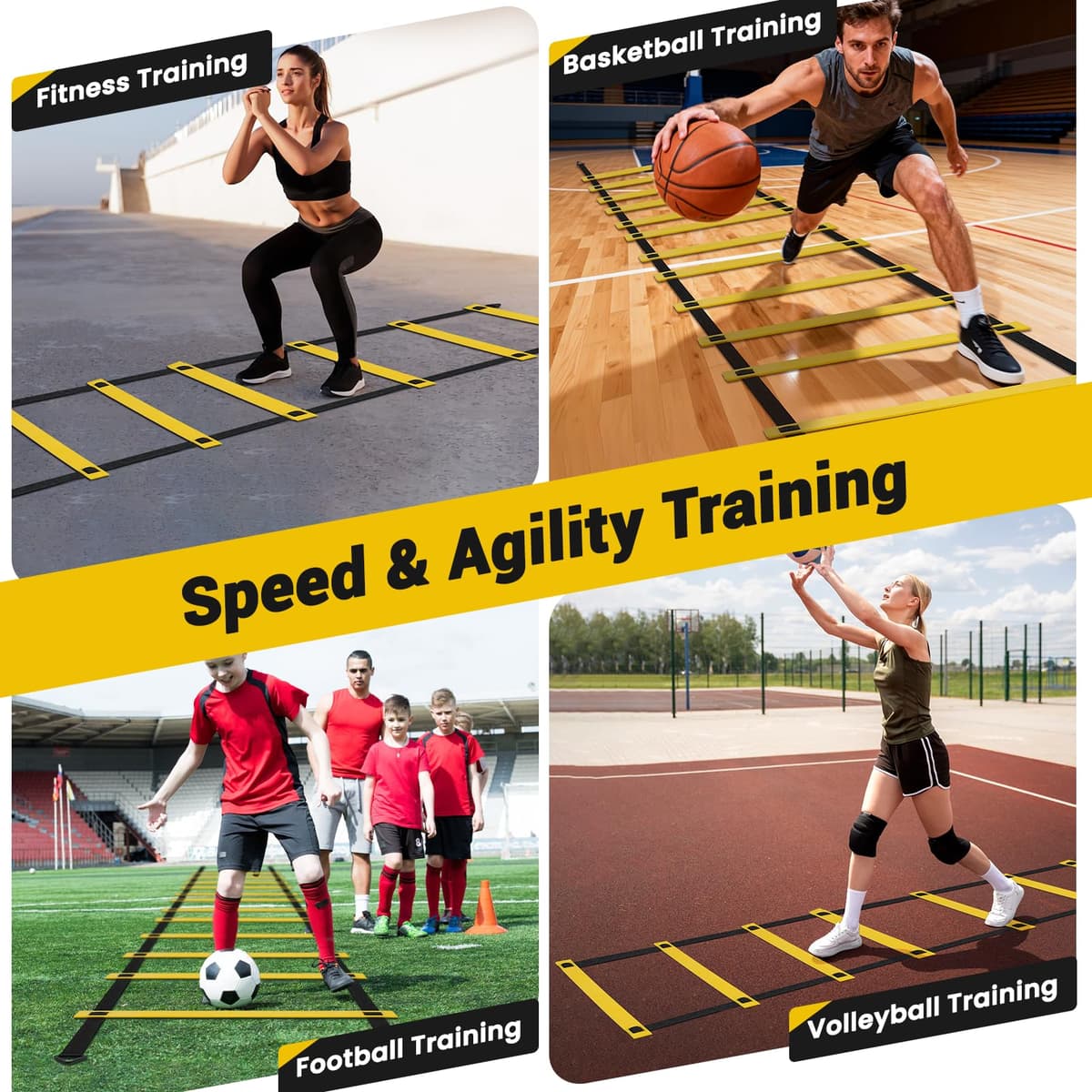 Kit Entrenamiento Futbol Juego Escalera de Agilidad 6 m 12 Peldaños con 12 Conos, 4 Estacas, Paracaídas en Marcha, Fútbol Kick Throw Trainer para Niños y Adulto para Entrenamiento — view 5