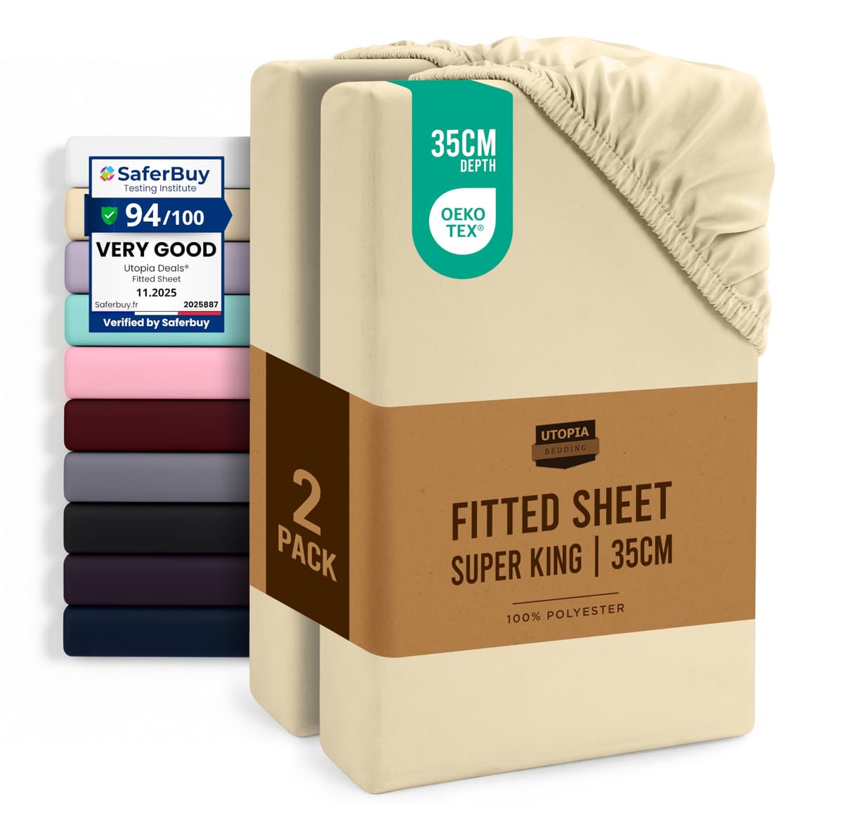Utopia Bedding Fitted Sheet Single (2 Pack), White - Deep Pocket 14 inch (35 cm) - Oeko Tex Certified - Easy Care - Soft Brushed Microfibre Fabric - Shrinkage and Fade Resistant - Bottom Sheet — view 17