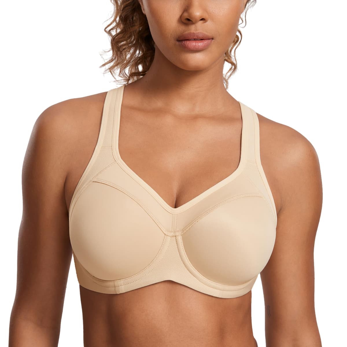 SYROKAN Women's High Impact Sports Bra Underwire Full Support Racerback Padded Running Bra — view 19