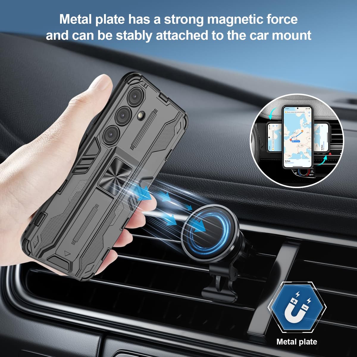 Funda para CMF Phone 2 Pro, Carcasa Antigolpes con Soporte anular metálico, Case Protectora de Grado Militar, Negro — view 432