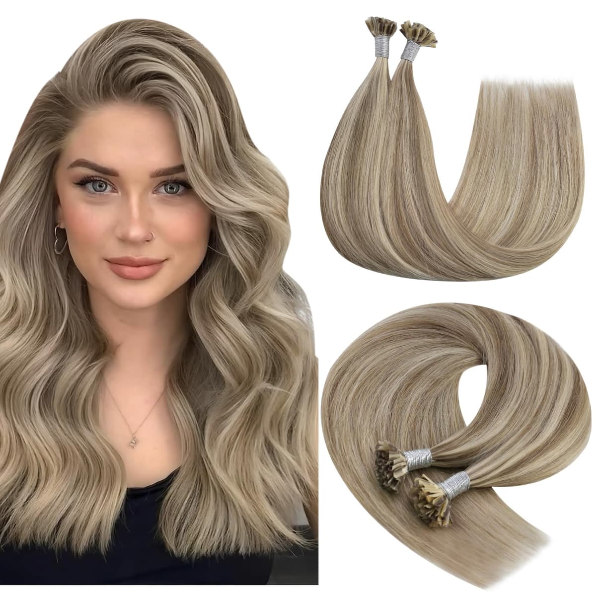 YoungSee Nano Hair Extensions Blonde 16inch Nano Beads Hair Extensions Warm Ash Blonde Highlight Bleach Blonde Nano Ring Hair Extension Highlight for School Soft Cold Fusion 50s 50g — view 20