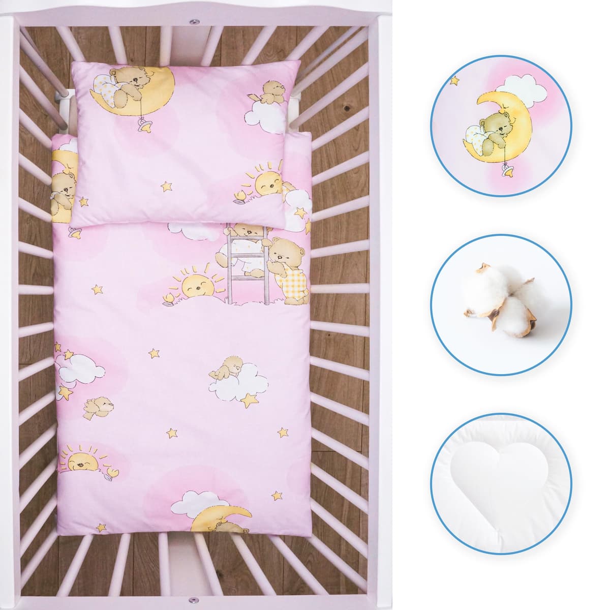 Baby Comfort 4 Piece Duvet Pillow Duvet Cover Pillowcase 80x70 cm Bedding Set 12M+ (Ladders Pink) — view 5