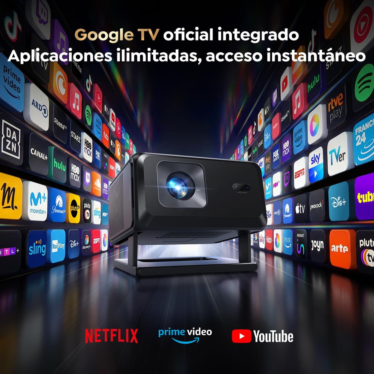 Proyector 4K【Google TV/Official Apps/Auto Focus/Keystone】Proyector Portatil App Integrada Control del lenguaje 1080P FHD Nativo,WiFi 6 & Bluetooth SmartProyector para Movil/Exterior/Cine en Casa/Techo — view 2