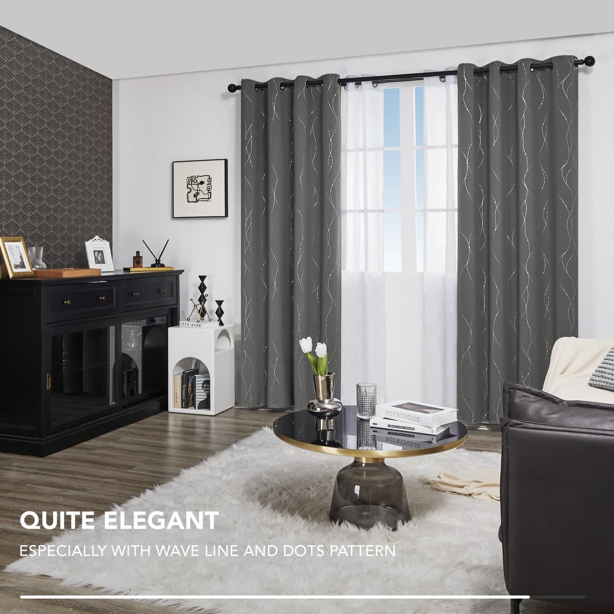 Deconovo Decorative Silver Dotted Line Foil Printed Blackout Curtains Thermal Insulated Curtains Eyelet Curtains for Baby Nursery 52 x 54 Inch Light Grey 2 Panels — view 4