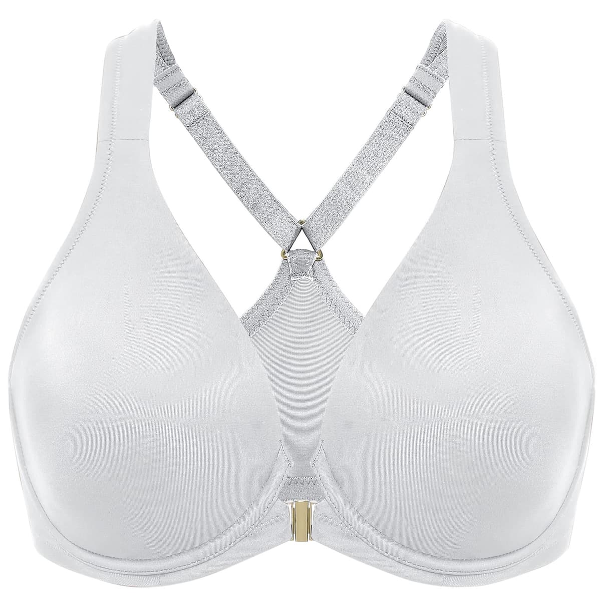 Delimira Women's Front Fastening Bras Seamless Unlined Racer Back Plus Size Underwired Plunge Bra — view 12