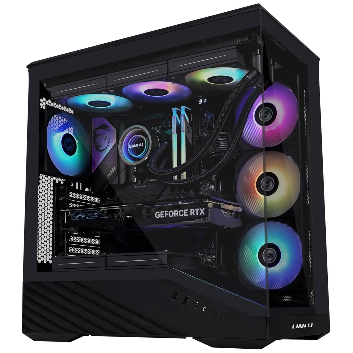 Lian Li V100 Mid Tower Case – Black, ATX Support, Mesh Front Panel, Tempered Glass, USB-C, Tool-Free Side Panel — view 3
