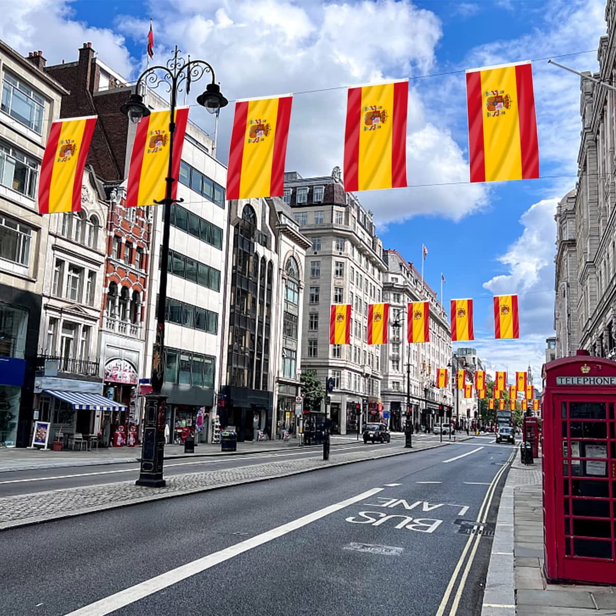 AhfuLife Bandera de España 90cm x 150cm, 2 Piezas Bandera Española con Agujeros de Latón en Ambos Lados, para Decoraciones de Fiestas, la Copa del Mundo, Día Nacional, Jardín, Calle — view 4