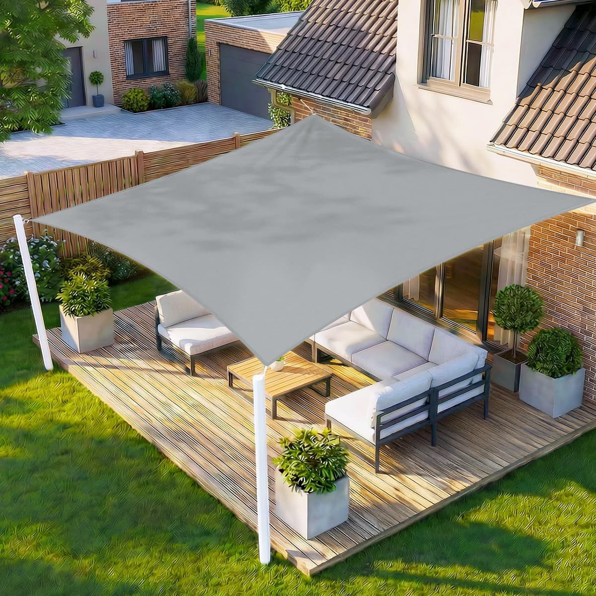 HENG FENG Toldo Vela de Sombra Rectangular 4x5m, PES 160 g/m² Impermeable, 95% Bloqueo UV, para Exterior en Terraza, Jardín, Patio - Incluye Cuerda de Fijación - Beige — view 13