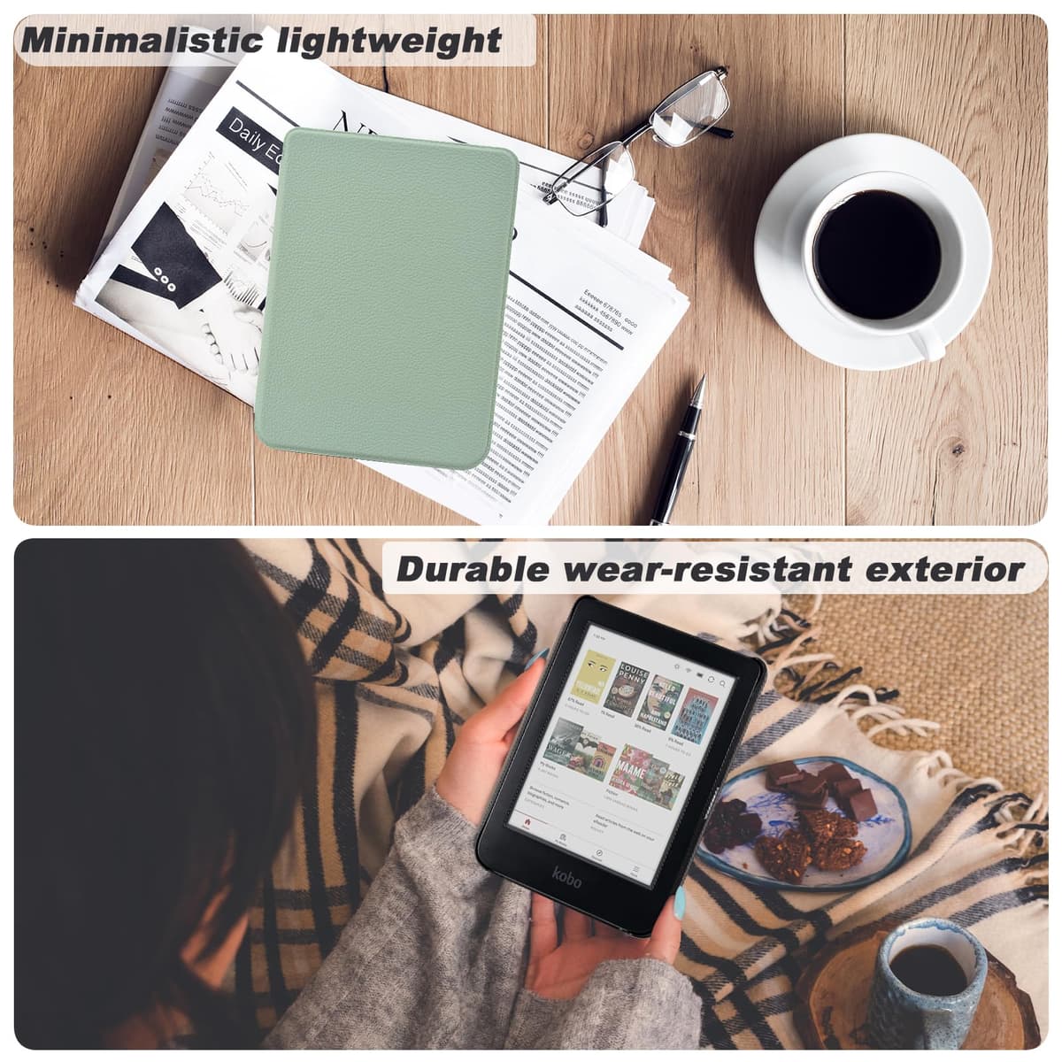 DMluna Funda para Kobo Clara Colour/BW/ 2E, Tolino Shine Colour/Shine 5/4, Cubierta de Cuero PU Premium, Auto Sleep/Wake, Delgada y Ligera, Ajuste Preciso, Verde Agave — view 3