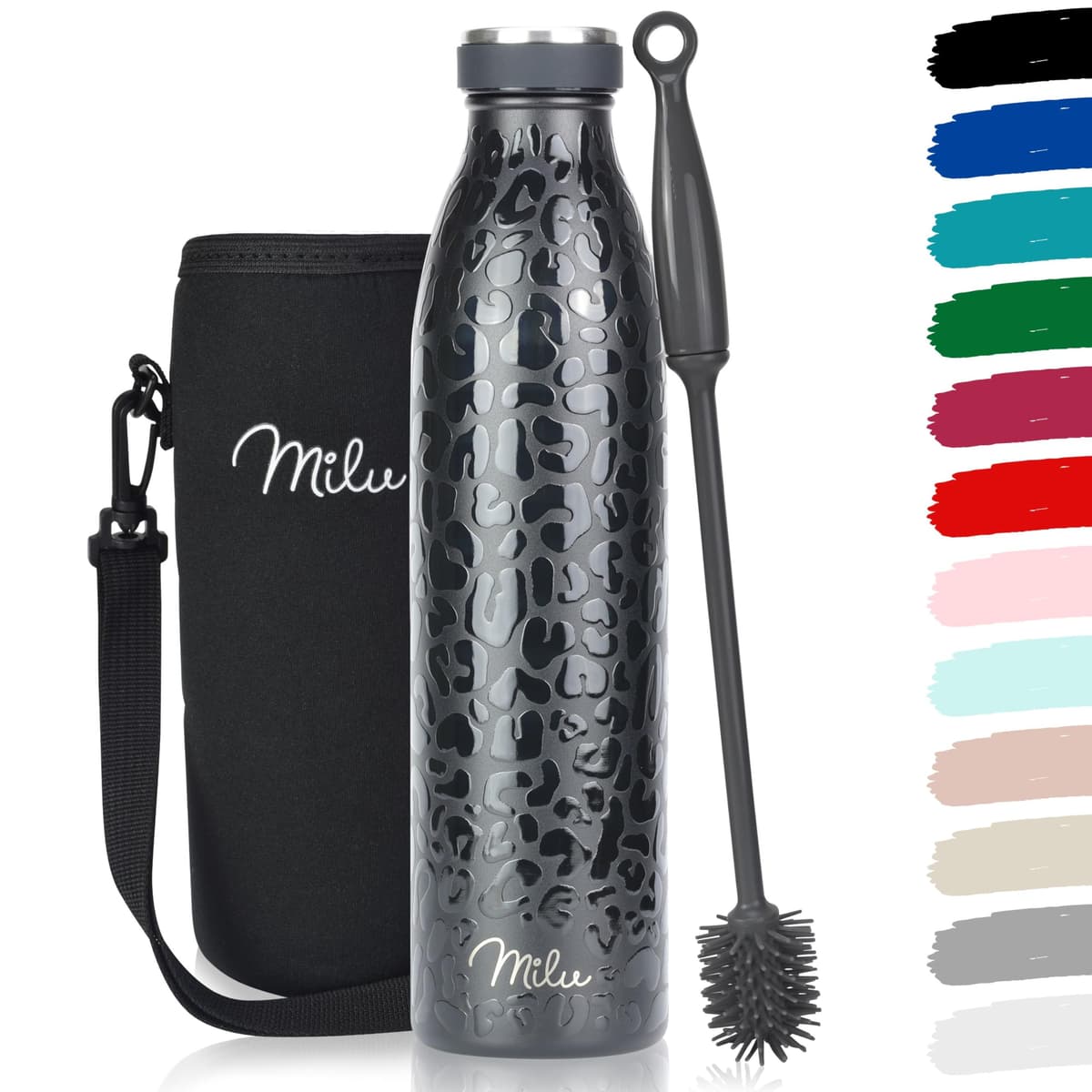 Milu Stainless Steel Drinking Bottle 1500 ml - Insulated Thermo Flask for Water - Leak Proof, Insulated and Double Walled, Carbonated (Granite Navy Blue, 1,5L) — view 66
