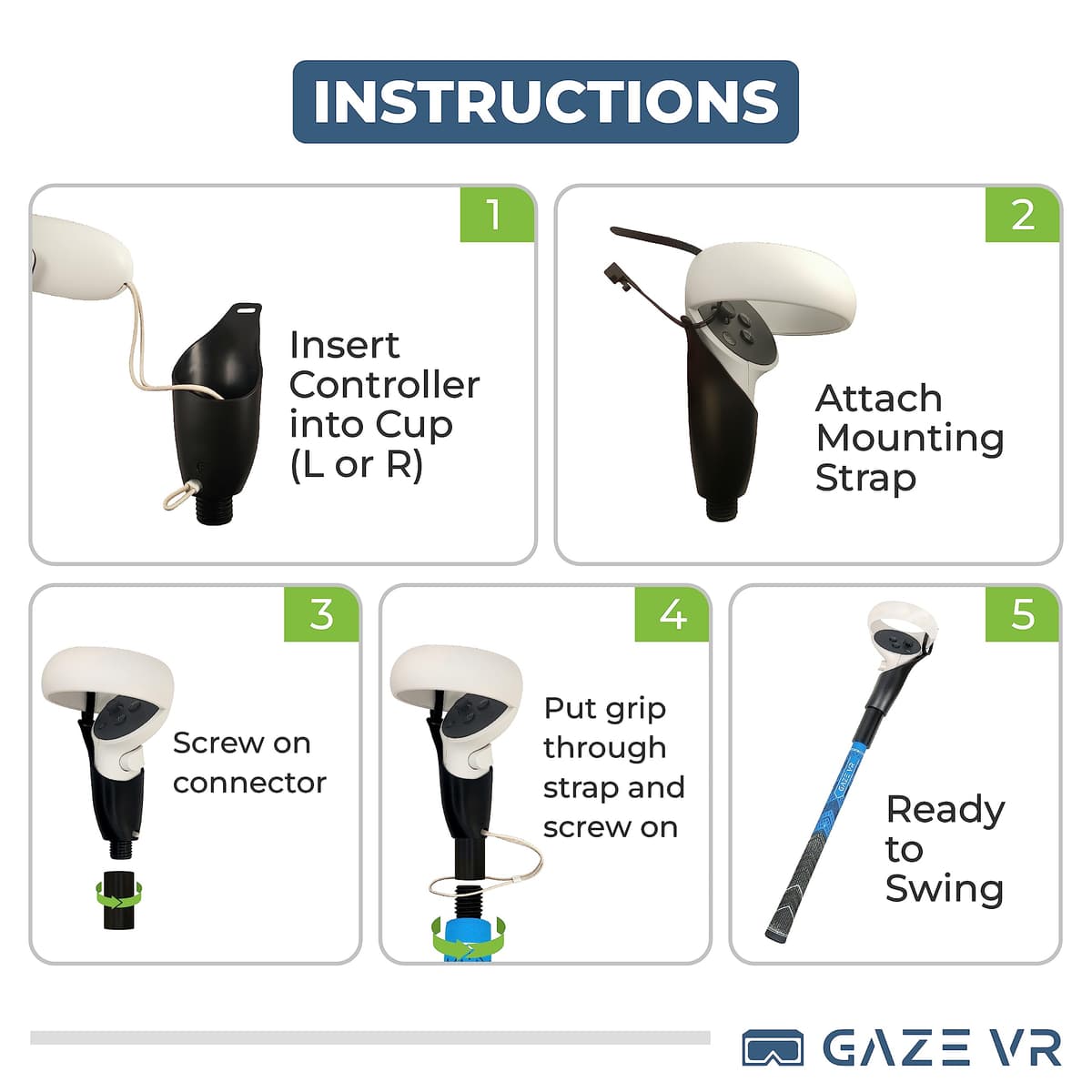 Gaze VR | VR Golf Club Attachments for Meta Quest 2 | Pro Grip | Right & Left Controllers | Blue — view 4