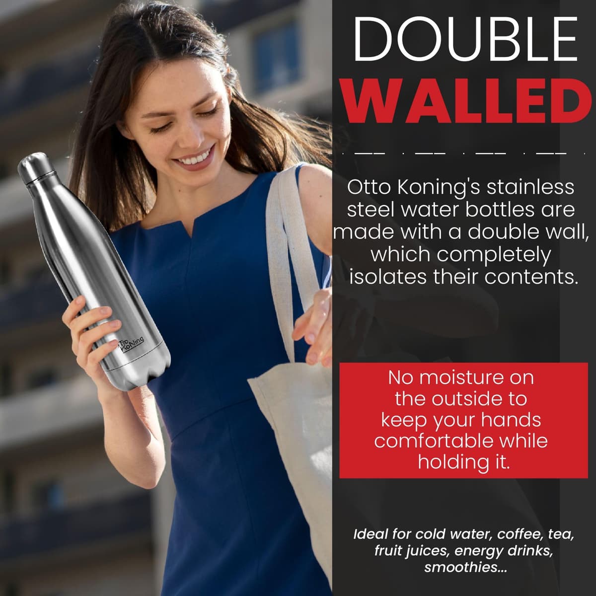 Water Bottle Otto Koning 1L - 1 Litre Stainless Steel Vacuum Insulated Flask - Keeps Cold 24h / Hot 12h - Large Leak Proof & BPA Free Metal Drinks Bottle for Gym, Hiking & Sports — view 5