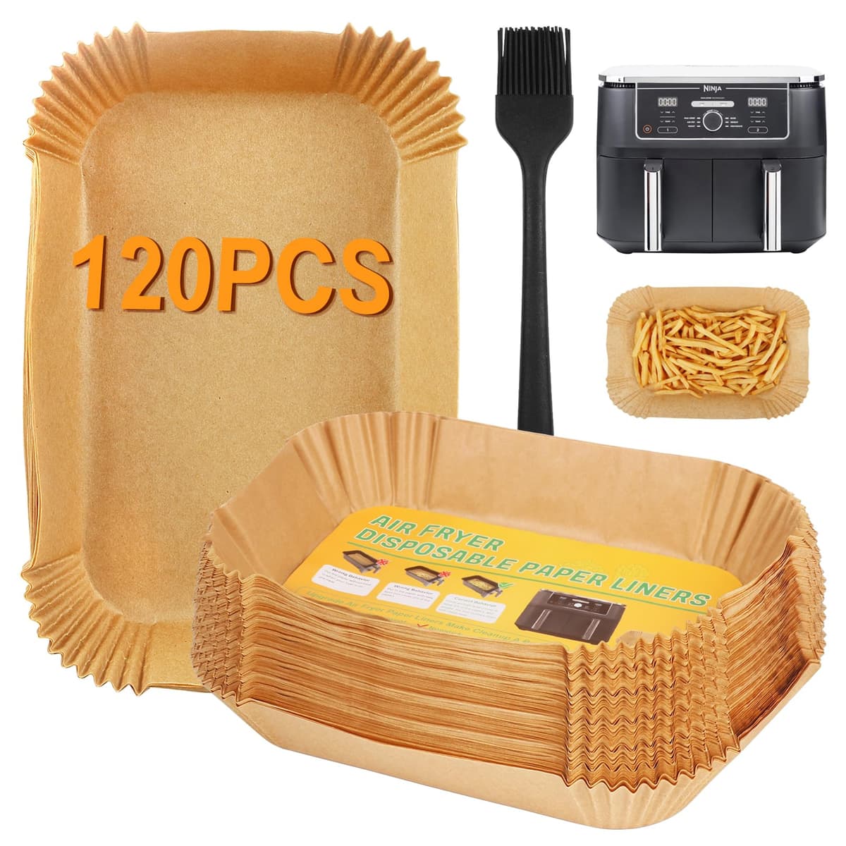 BYKITCHEN 100pcs Air Fryer Liners for Ninja Dual, Air Fryer AF300UK AF400UK Accessories, Disposable Parchment Paper Liner, Compatible with Ninja, Salter, Tower and Other Dual Zone Air Fryer — view 10