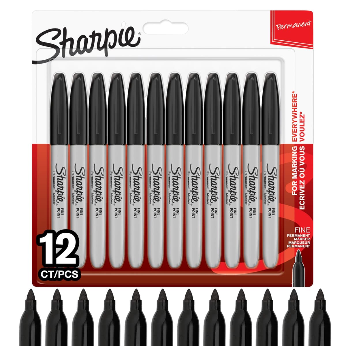 Sharpie Permanent Markers | Fine Point for Bold Details | Black Ink | 12 Marker Pens
