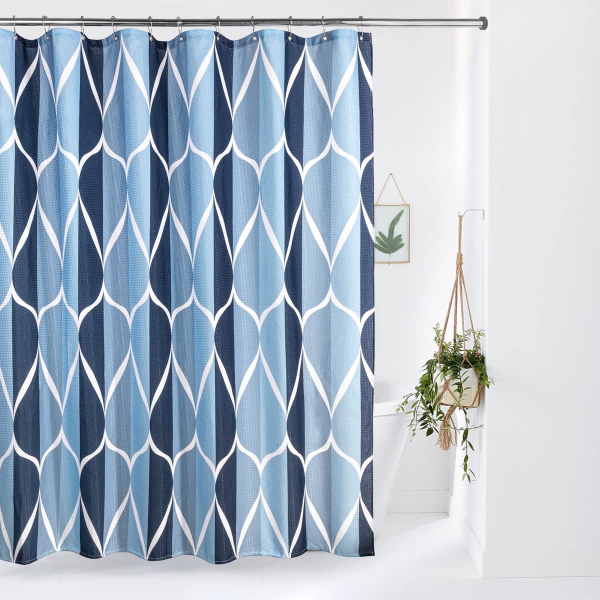 Cortina de Ducha para Baño Impermeable con Ganchos de Metal Cortina de Ducha de Tela Waffle Cortina de Baño Resistente y Antimoho para Bañera o Cabina - 152 x 182 cm (Blanco) — view 39