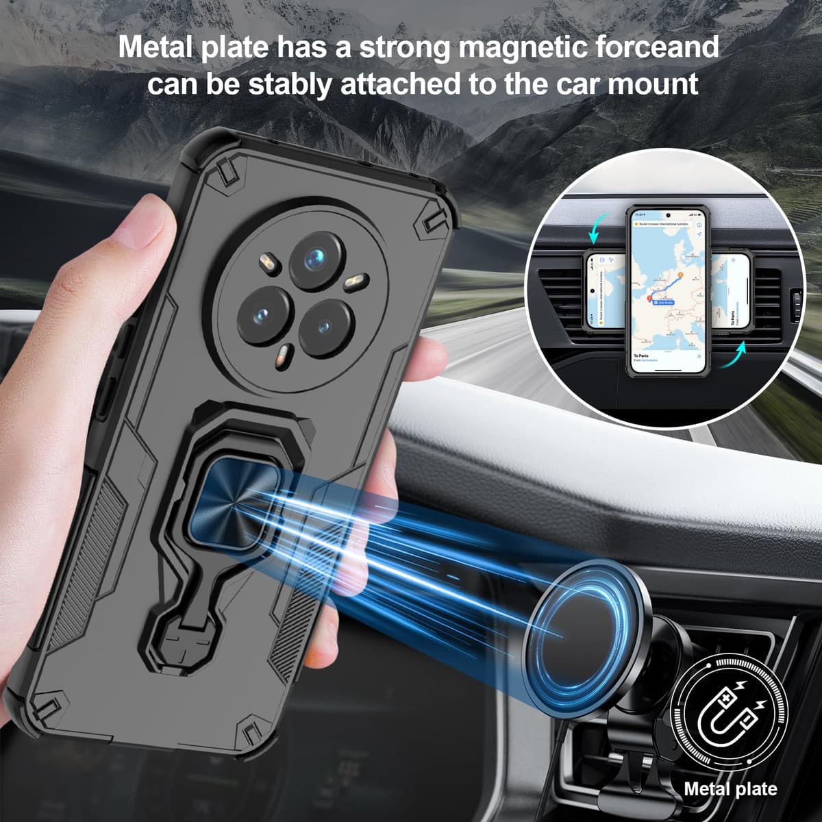 Funda para CMF Phone 2 Pro, Carcasa Antigolpes con Soporte anular metálico, Case Protectora de Grado Militar, Negro — view 1442