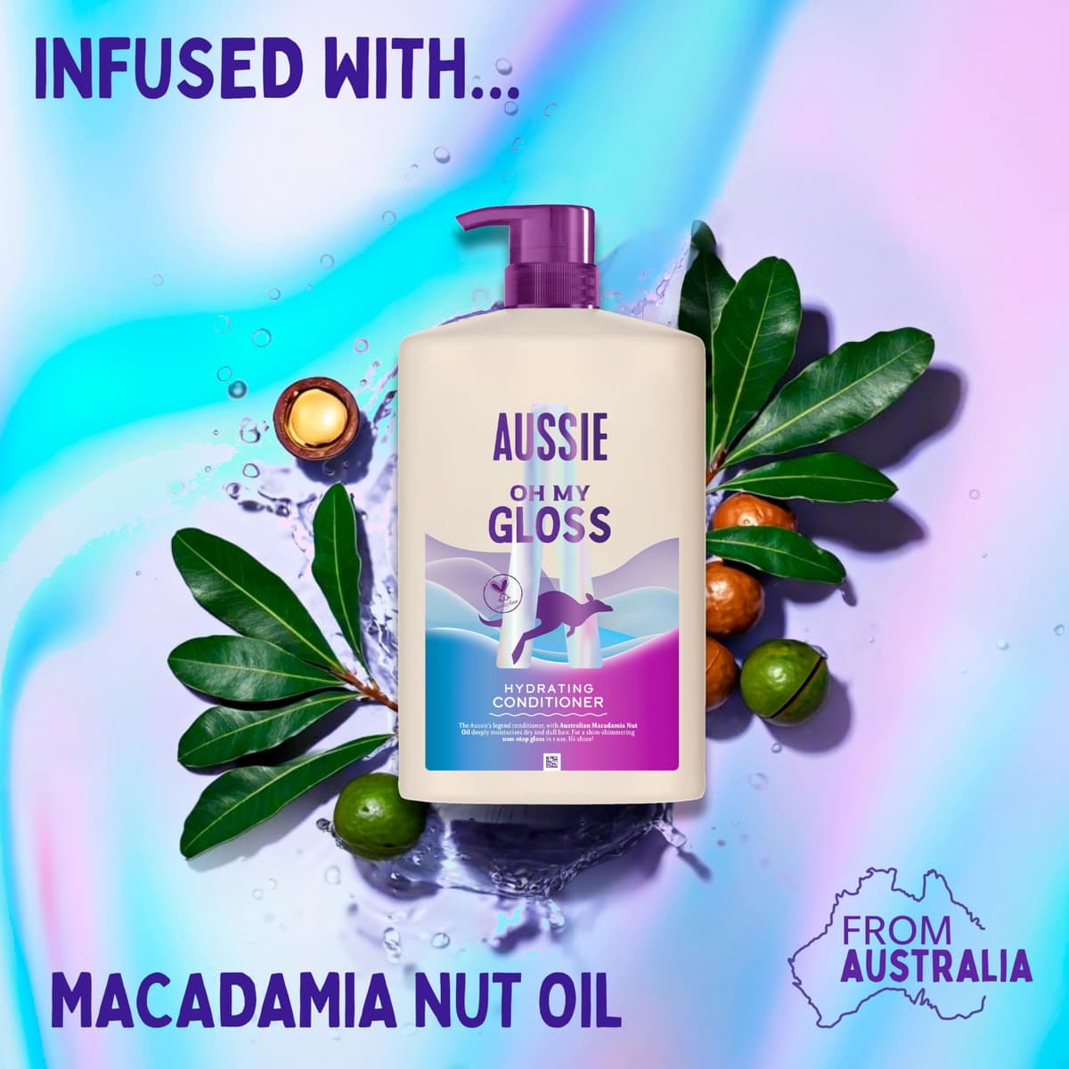 Aussie Oh My Gloss Hydrating Conditioner 1000ml. Softens and Smooths Dry & Dull Hair. Infused with Australian Macadamia Nut Oil. Vegan and Cruelty-Free — view 4