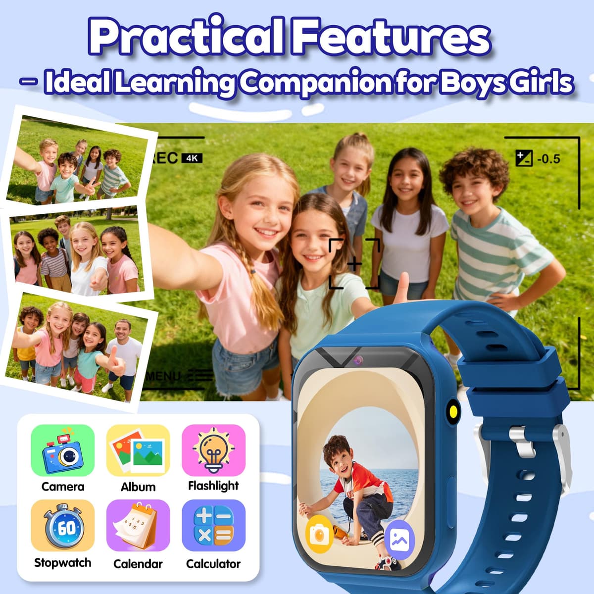 Kids Smart Watch with 18 Educational Games, Sleep Tracker & Camera - 1.83 Inch Touch Screen Fitness Tracker with Pedometer, Alarm, Flashlight for Boys and Girls — view 6