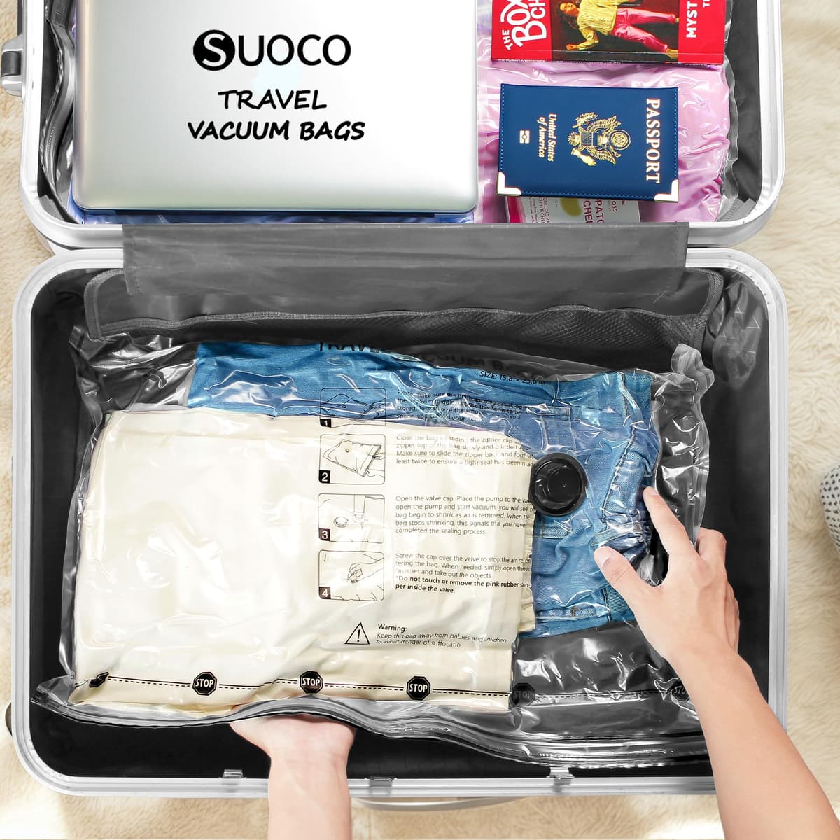 Vacuum Seal Bags for Travel with Rechargeable Pump, 18 Pack Carry on Compression Packing Bags for Luggage, Backpack and Suitcase, Space Saver Storage Organizer for Clothing Clothes — view 5