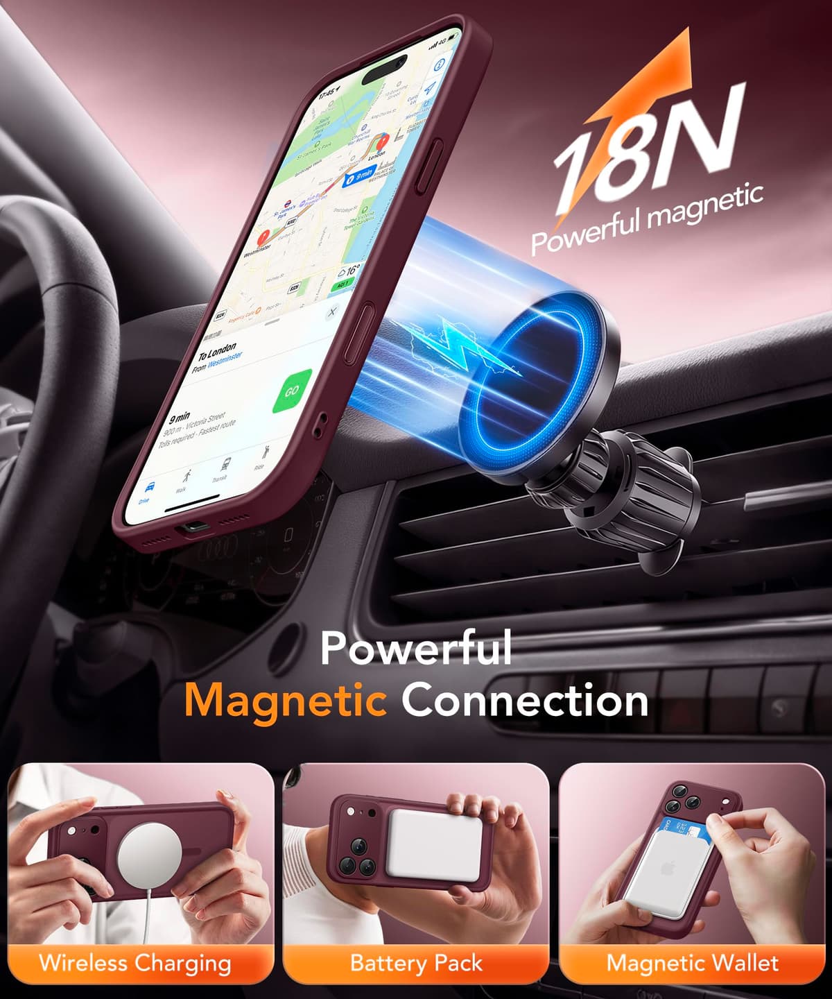 Magnetic Case for iPhone 17 Pro Max with Privacy Screen Protector [Compatible with MagSafe][Camera Protection][Military-Grade][Camera Control Cover]Translucent Matte 17 ProMax Phone Case,Wine Red — view 3