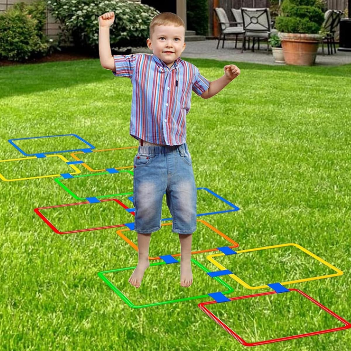 Juego de anillos Hopse, 38 x 38 x 1,5 cm, 10 conexiones, juego de entrenamiento para el patio de recreo, divertido juego de acondicionamiento y agilidad para K — view 2