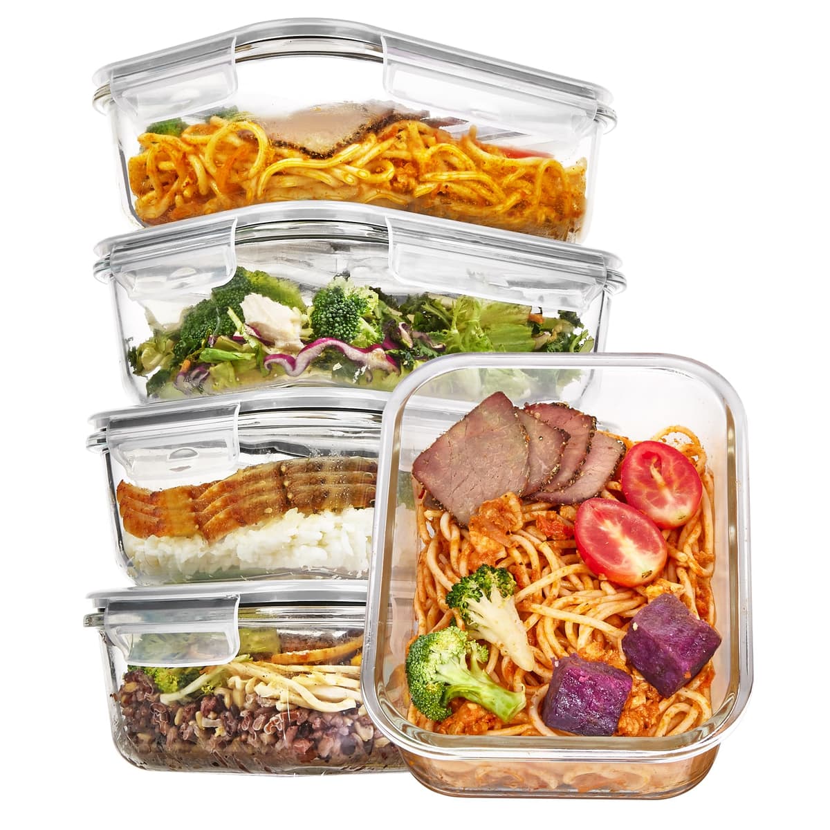 Vtopmart Set de 8 Unidades Recipientes de Cristal para Alimentos, Recipientes de Vidrio Hermeticos con Tapa, Reutilizables, Apilables, Apto Lavavajillas y Microondas,Libre de BPA — view 15