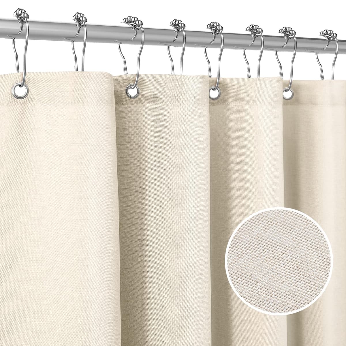 Cortina de Ducha para Baño con Ganchos de Metal Cortina de Ducha de Tela de Lino Cortina de Baño Resistente para Bañera Ducha, Impermeable - 182 x 182cm (Beige) — view 8