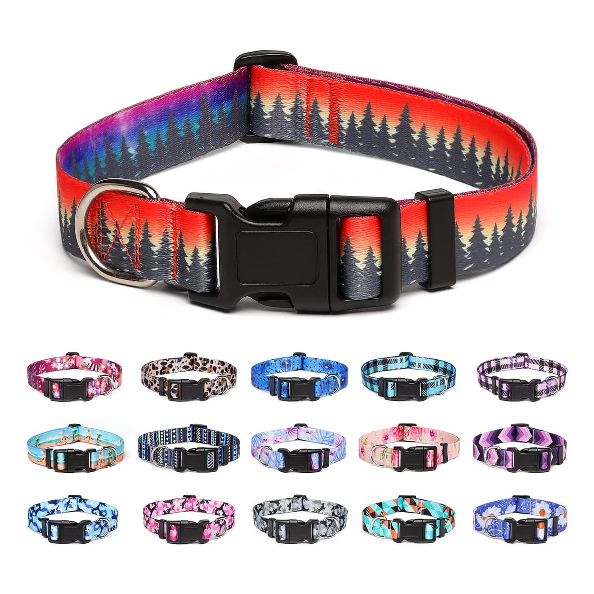Adjustable Nylon Dog Collar with Patterns, Soft Comfy Pet Collar for Small Medium Large Dogs (S, Purple Plaid) — view 24